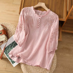 Load image into Gallery viewer, Women's Blouses Floral Embroidery Ruffle Neck Puff Sleeve
