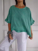 Load image into Gallery viewer, Women's Blouses Relaxed Fit Frayed Hem Linen Look Short Sleeve
