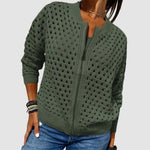 Load image into Gallery viewer, Women's Cardigan Sweater Hollow-Knit Zip-Up Relaxed Fit
