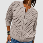 Load image into Gallery viewer, Women's Cardigan Sweater Hollow-Knit Zip-Up Relaxed Fit
