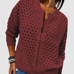 Load image into Gallery viewer, Women's Cardigan Sweater Hollow-Knit Zip-Up Relaxed Fit
