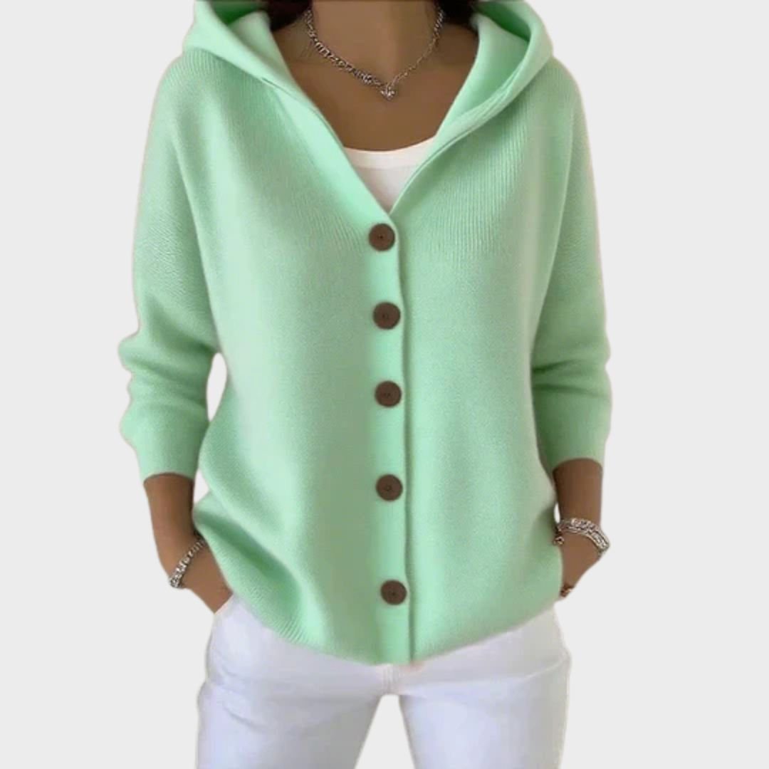 Women's Cardigan Sweater Hooded Button-Front Knit Relaxed Fit