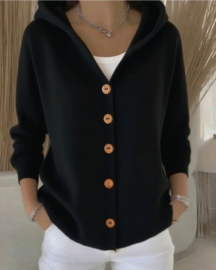 Women's Cardigan Sweater Hooded Button-Front Knit Relaxed Fit