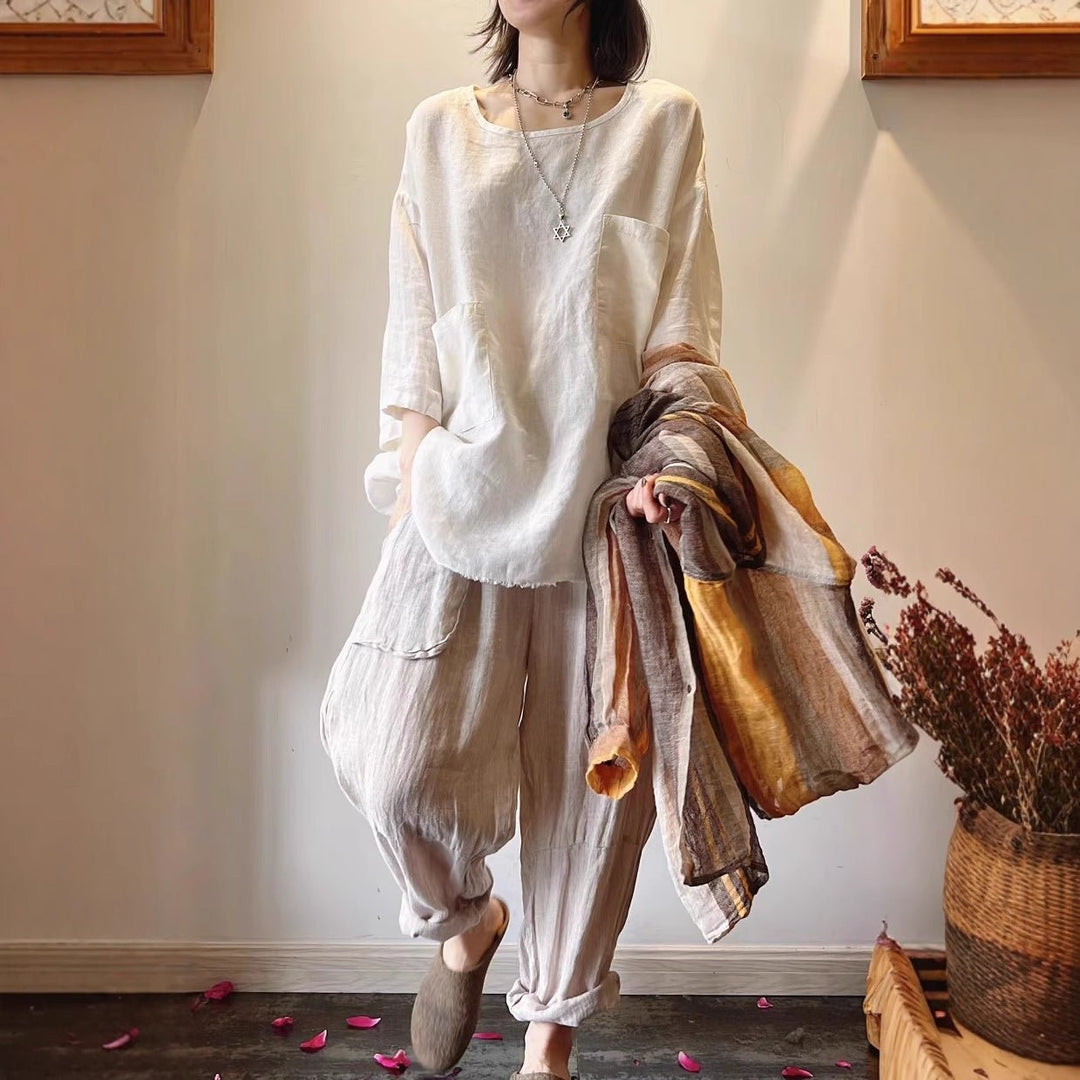 Women's Tunics Relaxed Linen Patch Pocket Casual Style