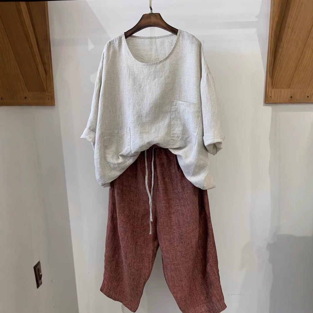 Women's Tunics Relaxed Linen Patch Pocket Casual Style