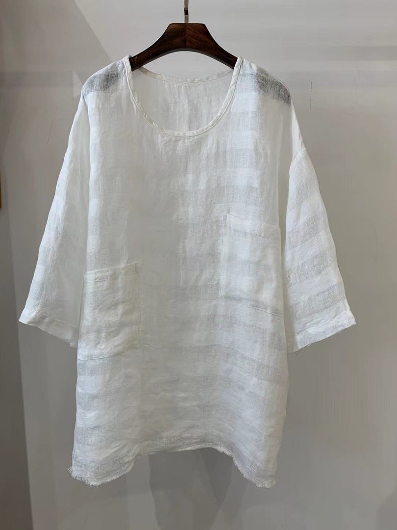 Women's Tunics Relaxed Linen Patch Pocket Casual Style