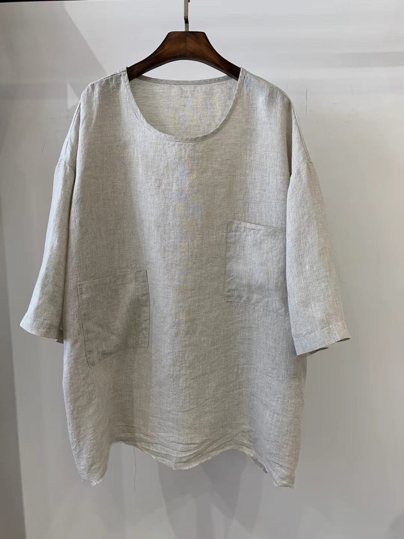 Women's Tunics Relaxed Linen Patch Pocket Casual Style