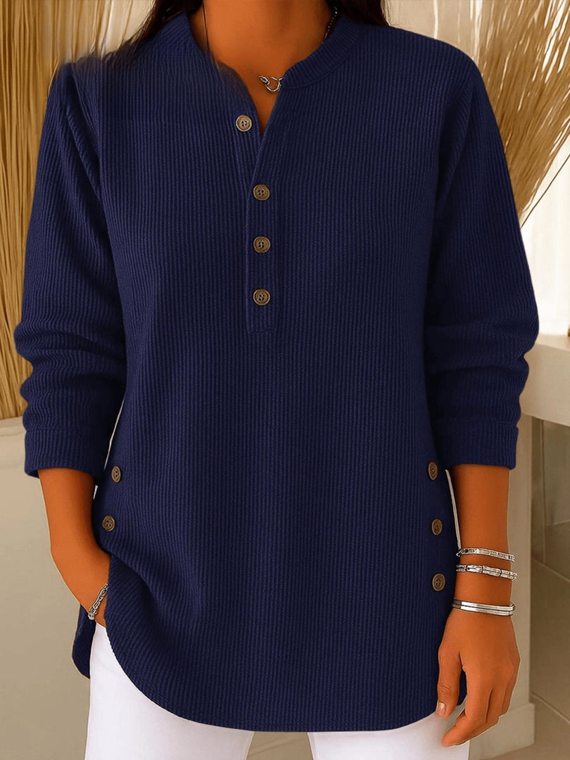 Women's Tunics Longline Ribbed Henley Relaxed Fit Curved Hem