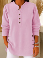 Load image into Gallery viewer, Women's Tunics Longline Ribbed Henley Relaxed Fit Curved Hem
