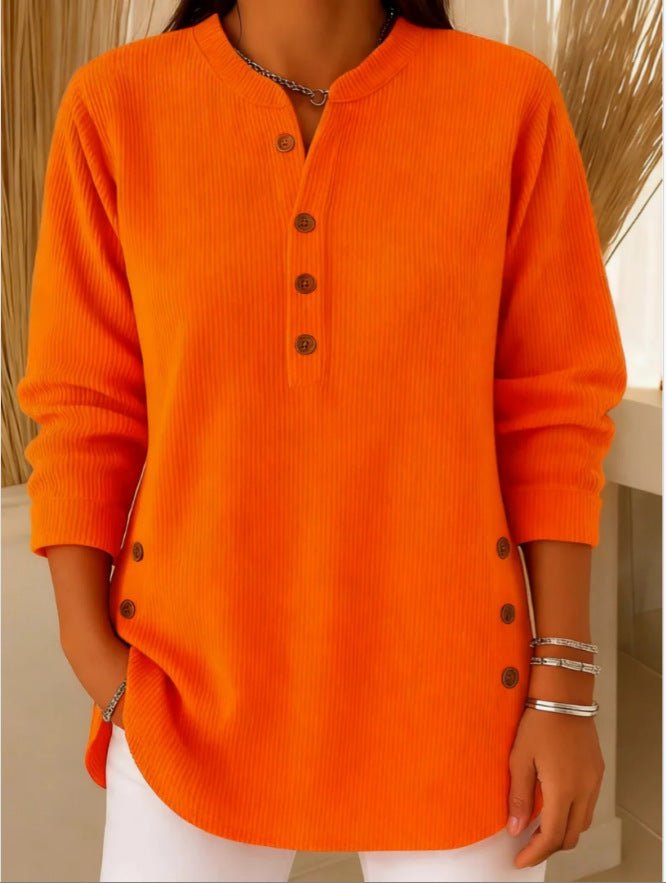 Women's Tunics Longline Ribbed Henley Relaxed Fit Curved Hem