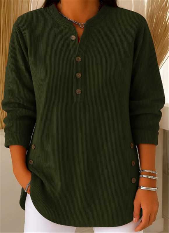 Women's Tunics Longline Ribbed Henley Relaxed Fit Curved Hem