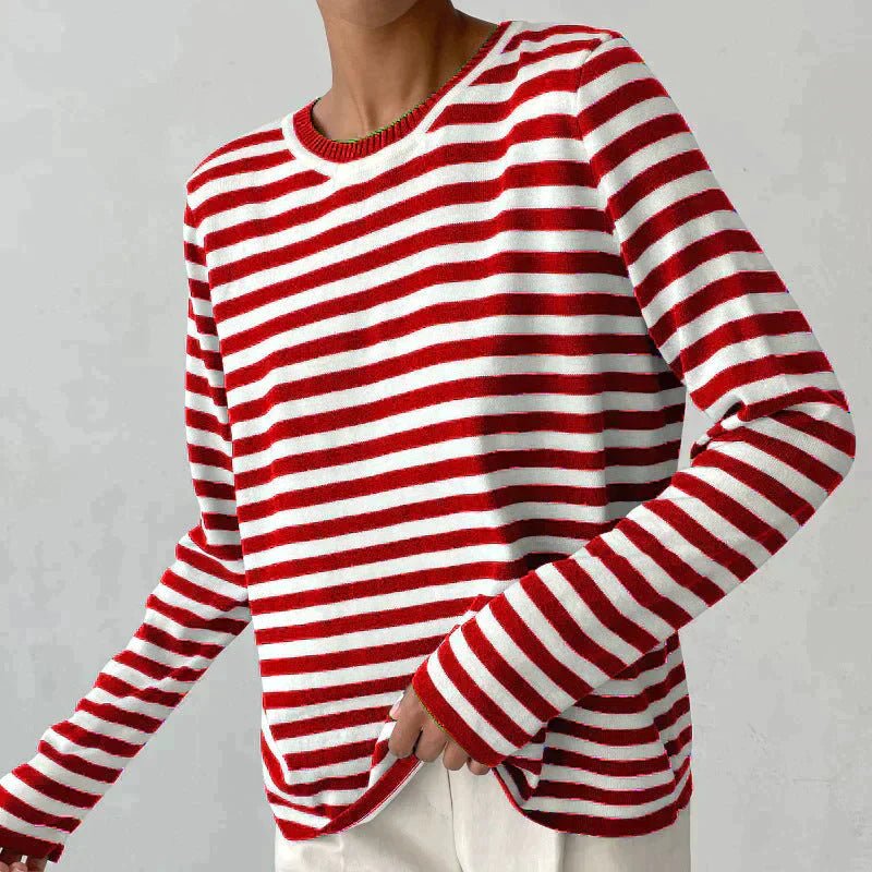 Women's Sweaters Nautical Stripe Crew Neckline Relaxed Long Sleeve Style