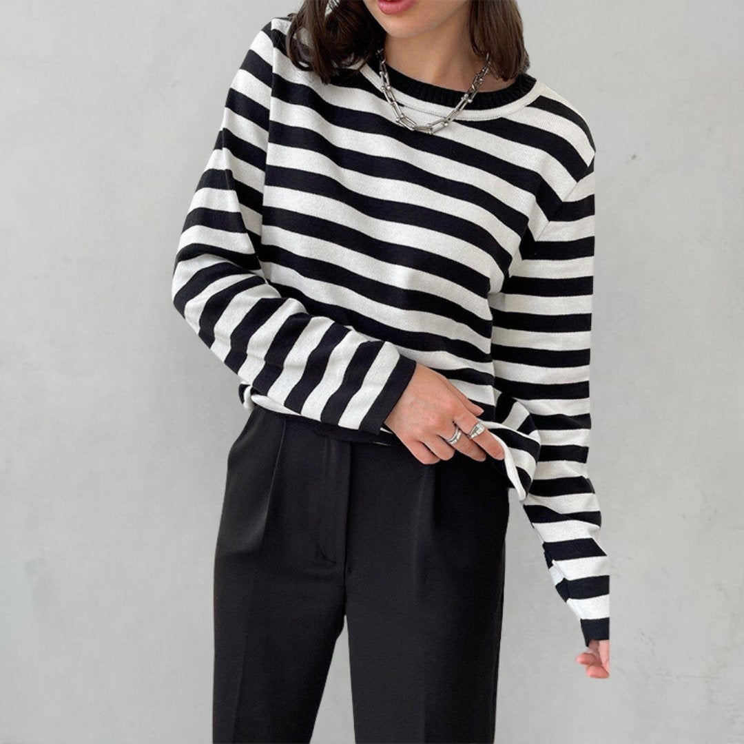 Women's Sweaters Nautical Stripe Crew Neckline Relaxed Long Sleeve Style