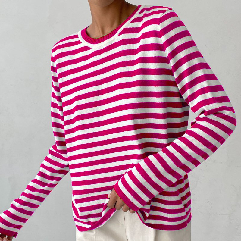Women's Sweaters Nautical Stripe Crew Neckline Relaxed Long Sleeve Style