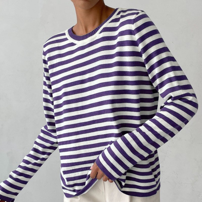 Women's Sweaters Nautical Stripe Crew Neckline Relaxed Long Sleeve Style
