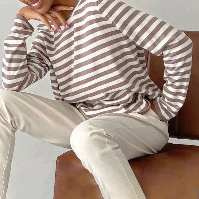 Women's Sweaters Nautical Stripe Crew Neckline Relaxed Long Sleeve Style