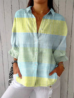 Load image into Gallery viewer, Women's Multicolor Blouses Pastel Grid Button Front V Neckline
