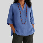 Load image into Gallery viewer, Women's Tunics V-Neckline Elbow Sleeve Relaxed Linen Style
