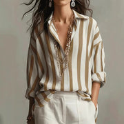 Women's Blouses Vertical Stripe Open Collar Long Sleeve Relaxed Fit