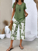 Load image into Gallery viewer, Women's Floral Wide Leg Set V Neck Short Sleeve Relaxed Two Piece Style
