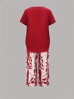 Load image into Gallery viewer, Women's Floral Wide Leg Set V Neck Short Sleeve Relaxed Two Piece Style
