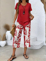 Load image into Gallery viewer, Women's Floral Wide Leg Set V Neck Short Sleeve Relaxed Two Piece Style
