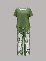 Load image into Gallery viewer, Women's Floral Wide Leg Set V Neck Short Sleeve Relaxed Two Piece Style
