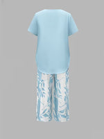 Load image into Gallery viewer, Women's Floral Wide Leg Set V Neck Short Sleeve Relaxed Two Piece Style
