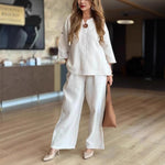 Load image into Gallery viewer, Women's Tunics Wide Leg Palazzo Pants Linen Look Two Piece Set
