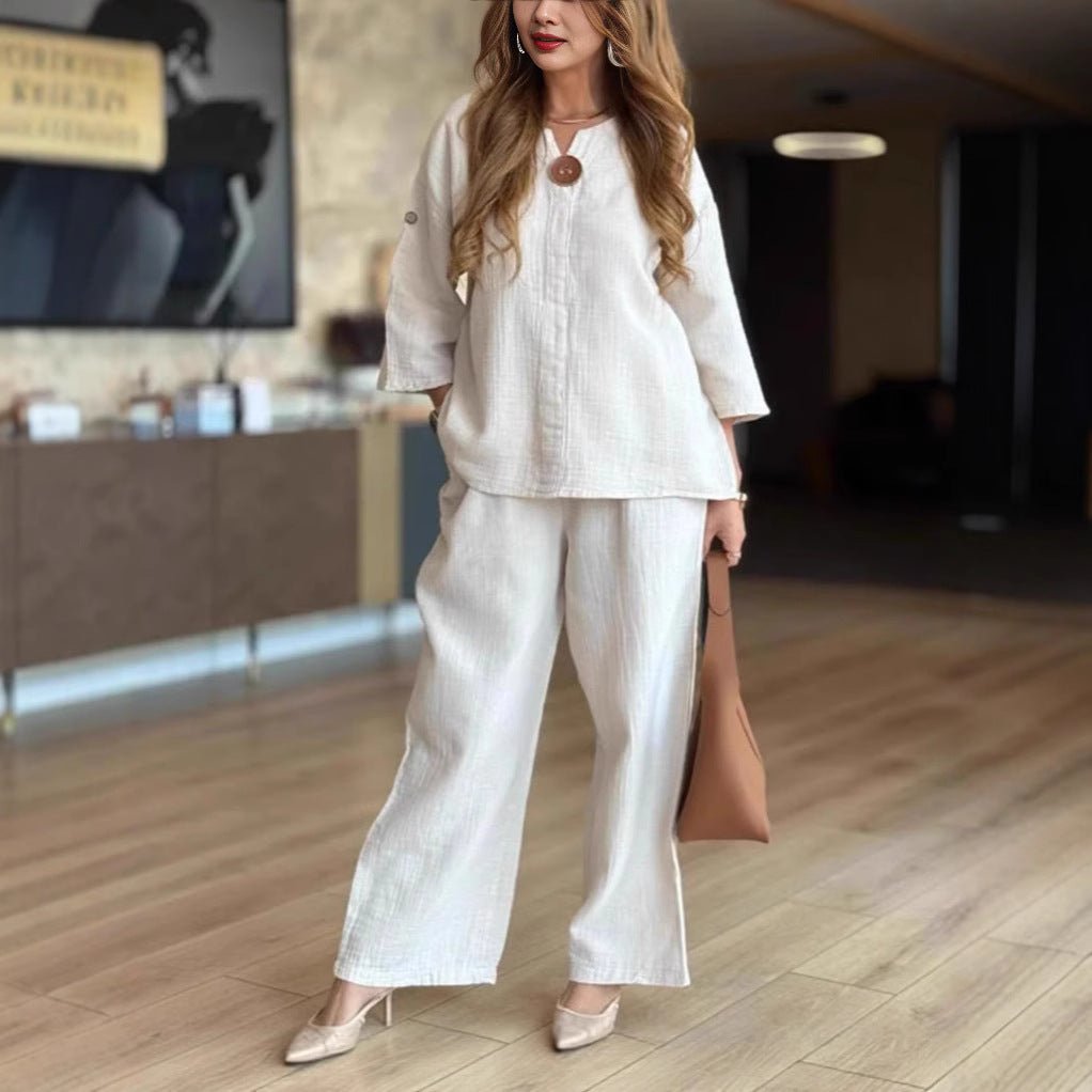 Women's Tunics Wide Leg Palazzo Pants Linen Look Two Piece Set