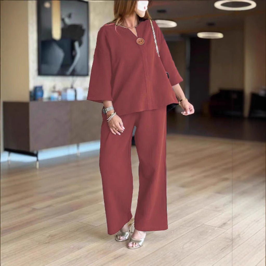 Women's Tunics Wide Leg Palazzo Pants Linen Look Two Piece Set