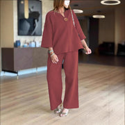 Women's Tunics Wide Leg Palazzo Pants Linen Look Two Piece Set