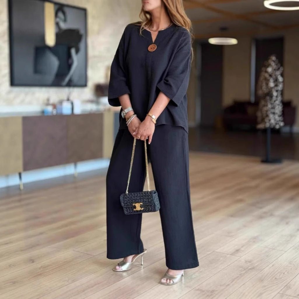 Women's Tunics Wide Leg Palazzo Pants Linen Look Two Piece Set