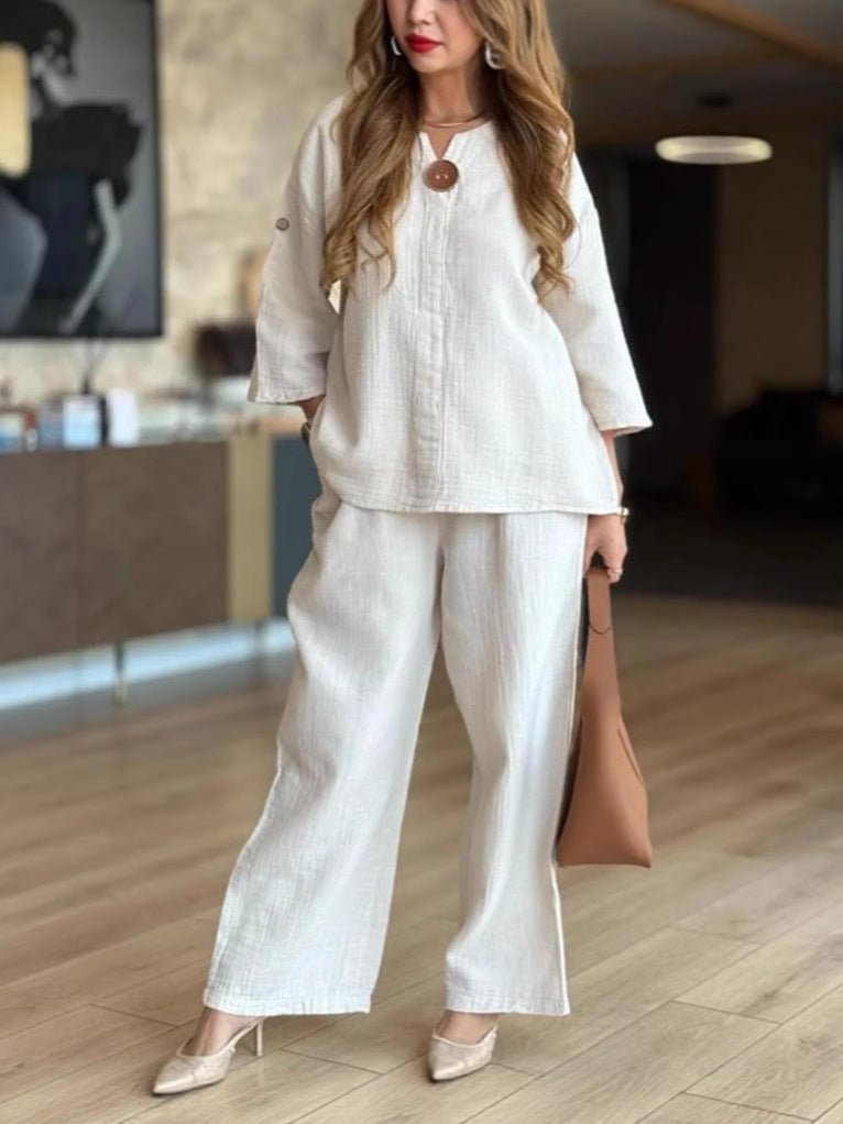 Women's Tunics Wide Leg Palazzo Pants Linen Look Two Piece Set