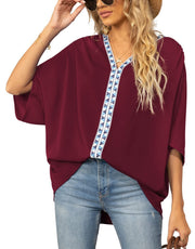 Women's Tunics V-Neck Geometric Trim Oversized Boho Style