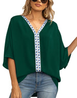 Load image into Gallery viewer, Women's Tunics V-Neck Geometric Trim Oversized Boho Style
