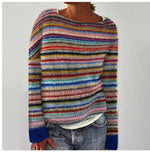 Load image into Gallery viewer, Women's Sweaters Retro Striped Relaxed Fit Boat Neckline
