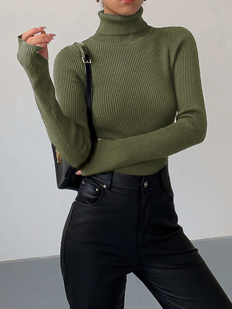 Women's Sweaters Ribbed Turtleneck Lightweight Knit