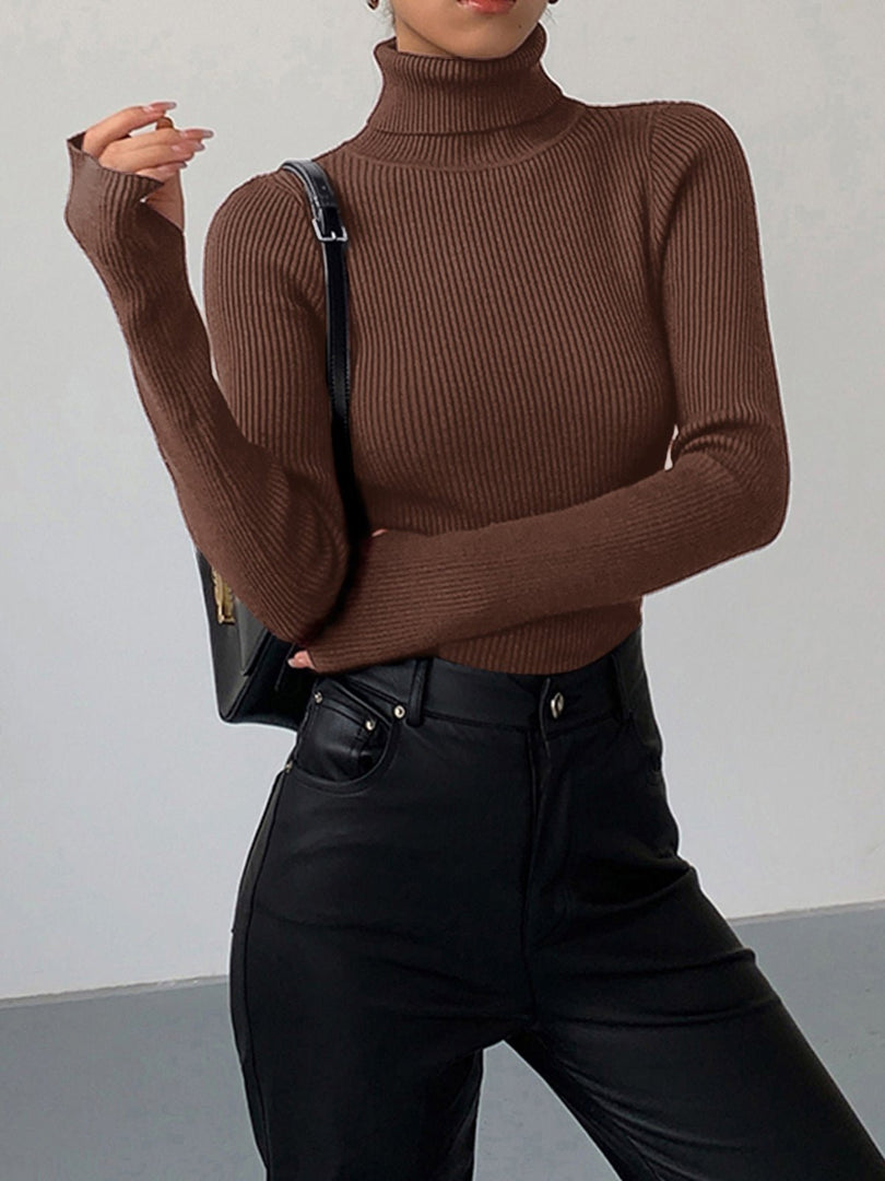 Women's Sweaters Ribbed Turtleneck Lightweight Knit