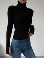 Load image into Gallery viewer, Women's Sweaters Ribbed Turtleneck Lightweight Knit
