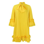 Load image into Gallery viewer, Women's Mini Dress Ruffle Hem Bow Neck Tunic Style
