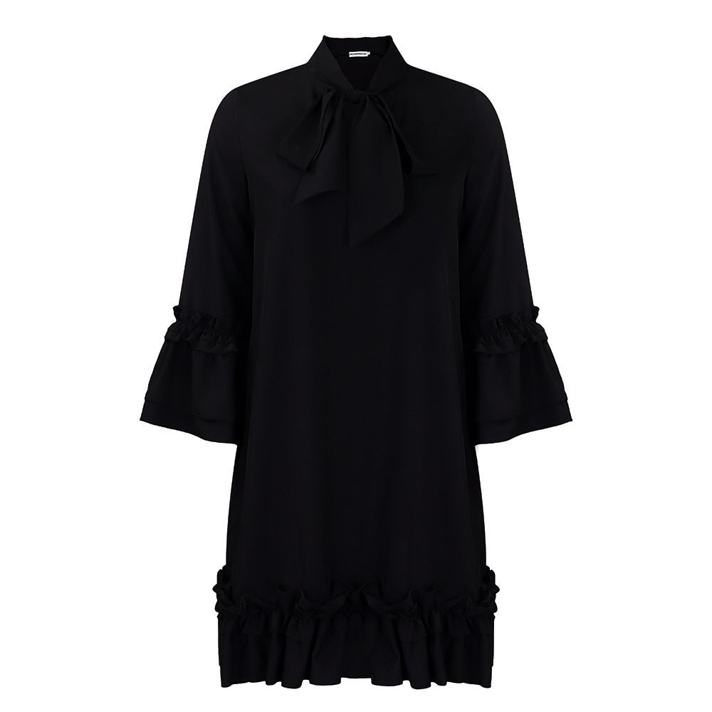 Women's Mini Dress Ruffle Hem Bow Neck Tunic Style