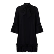 Women's Mini Dress Ruffle Hem Bow Neck Tunic Style