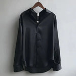 Load image into Gallery viewer, Women's Satin Blouses Collar Long Sleeve Button Front Relaxed Silky Style

