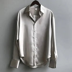 Load image into Gallery viewer, Women's Satin Blouses Collar Long Sleeve Button Front Relaxed Silky Style
