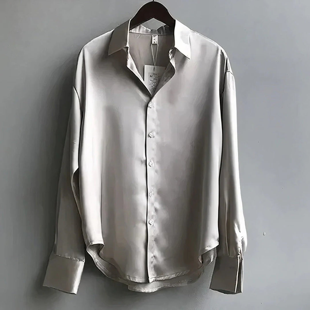 Women's Satin Blouses Collar Long Sleeve Button Front Relaxed Silky Style