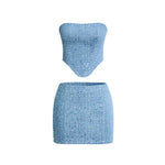 Load image into Gallery viewer, Women's Blue Sequin Mini Dress Strapless Bodycon Sparkle Formal Party Style
