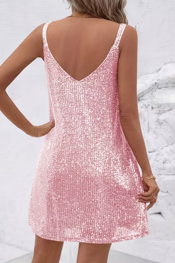 Women's Sequin Dress V-Neckline Cocktail Party Mini Style