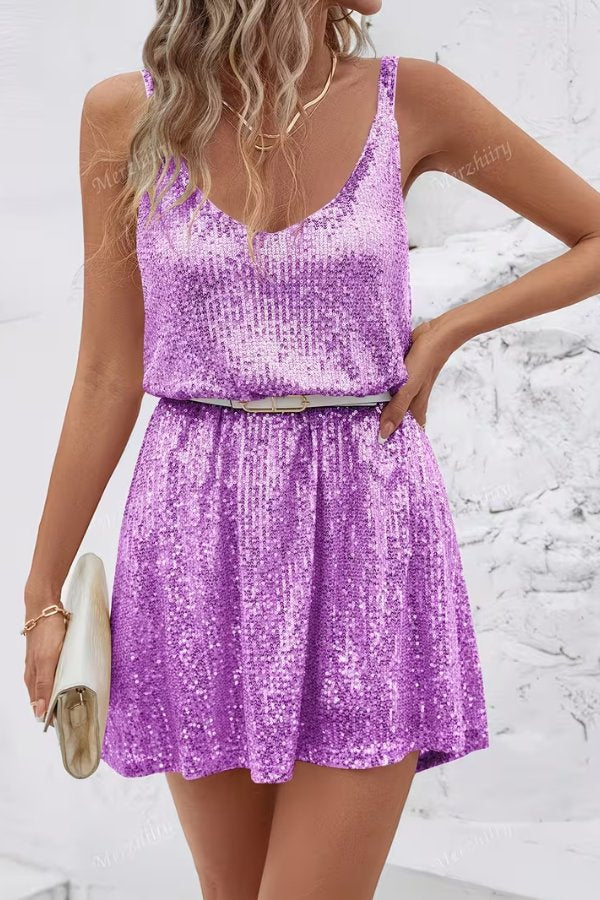 Women's Sequin Dress V-Neckline Cocktail Party Mini Style