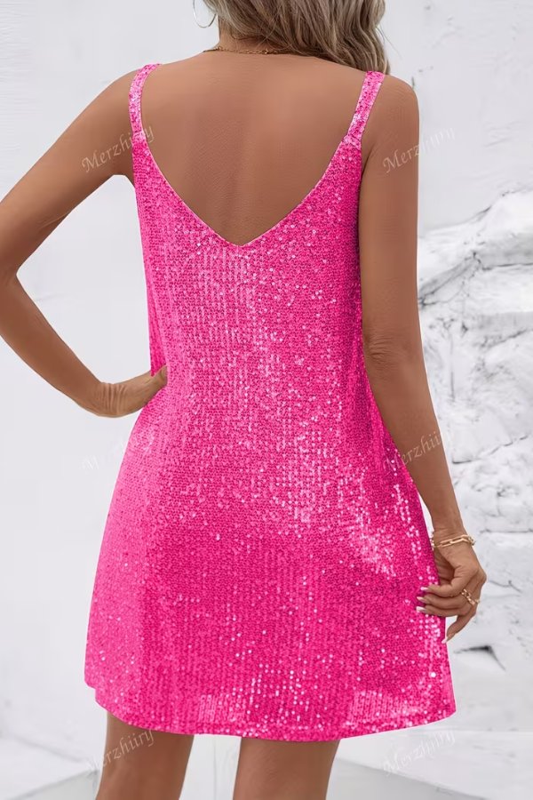 Women's Sequin Dress V-Neckline Cocktail Party Mini Style